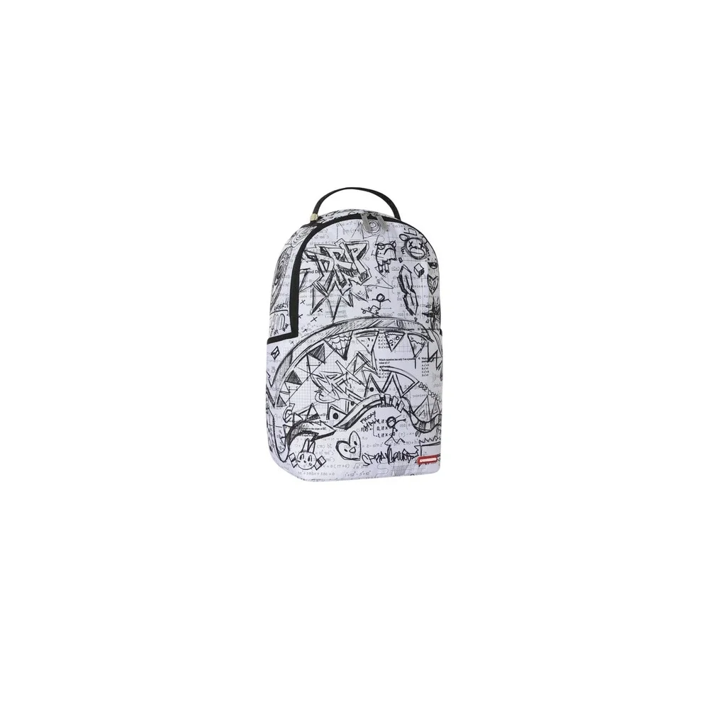 Sprayground Doodles Over Math Class Dismissed Shark Mouth Backpack White Black
